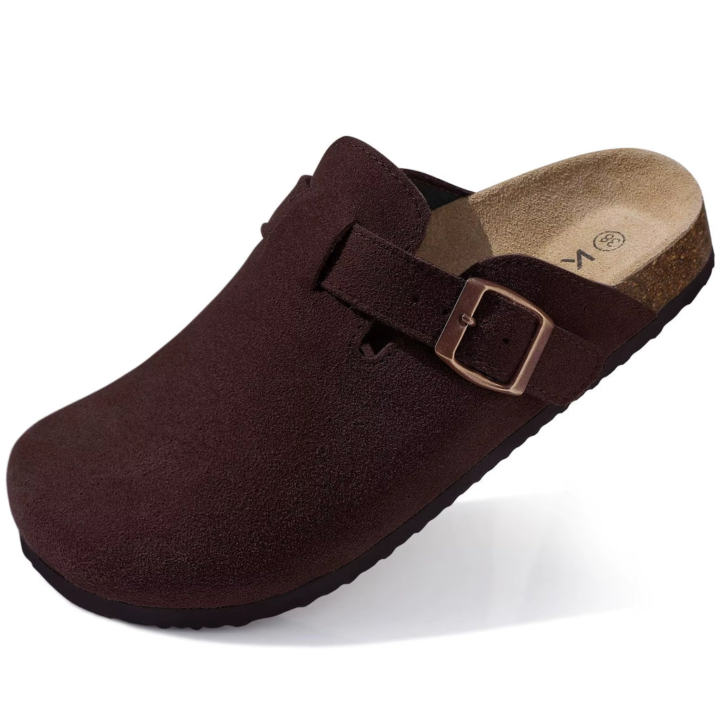 New Genuine Suede Clogs for Women Men Clogs Soft Cork Footbed Mules Comfort Potato Shoes with Arch Support Beach Sandals