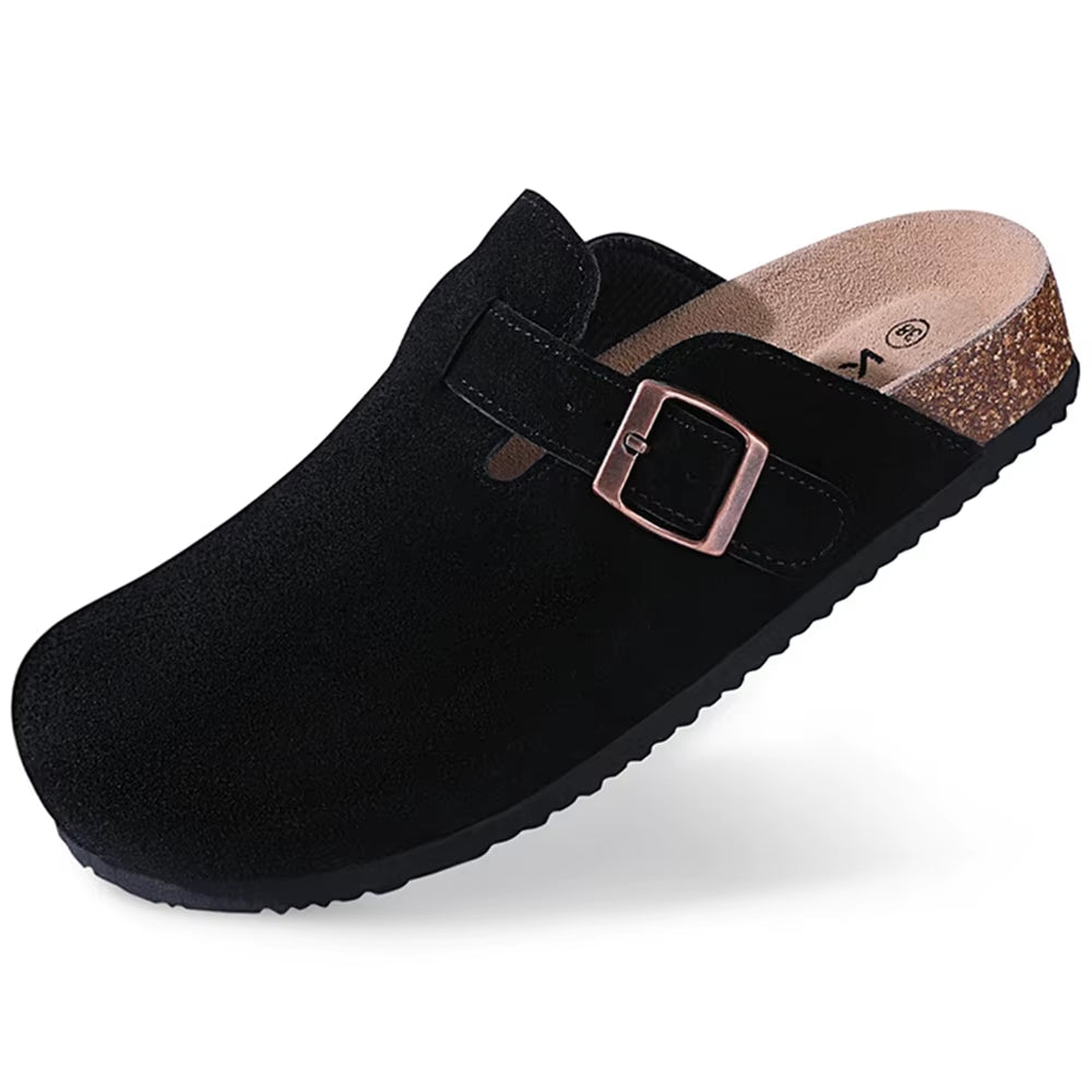 New Genuine Suede Clogs for Women Men Clogs Soft Cork Footbed Mules Comfort Potato Shoes with Arch Support Beach Sandals